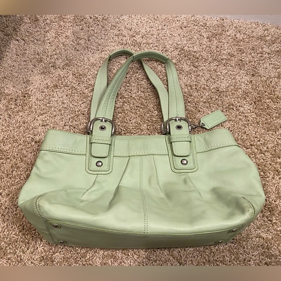 COACH Soho Hampton F13732 Sage Green Pleated Leather Tote Shoulder Satchel Bag - Picture 12 of 15